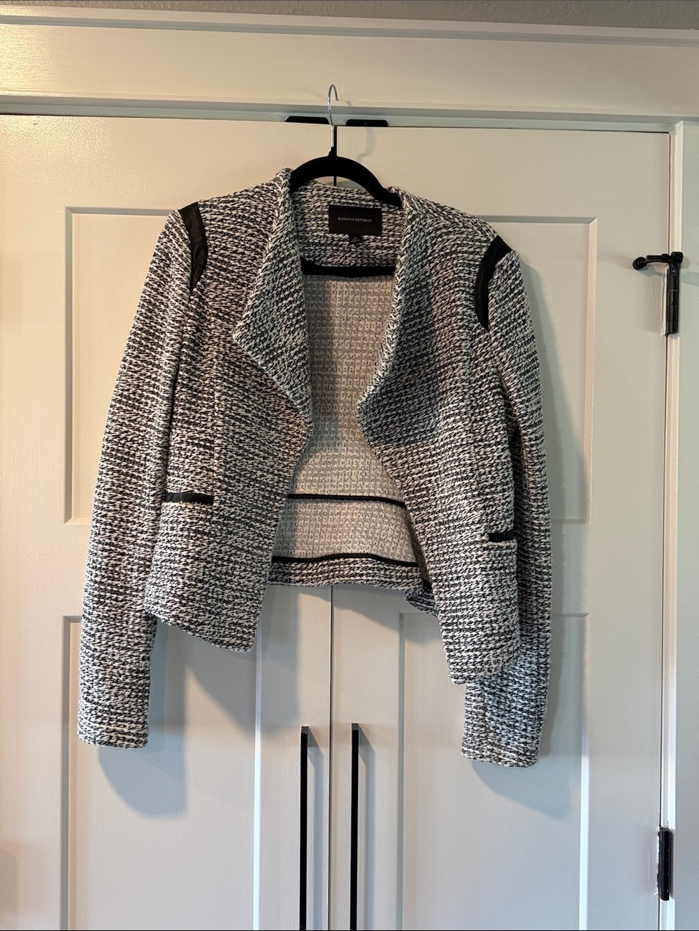 Banana Republic Black & White Textured Tweed Open-Front Blazer